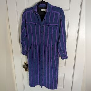 Vintage Liz Claiborne Blue and Purple Striped Long Sleeve Dress